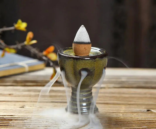 Ceramic Lotus Column Incense Burner