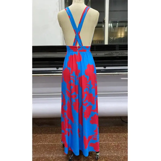 Bohemian Floral Print Summer Dress with Sleeveless Design