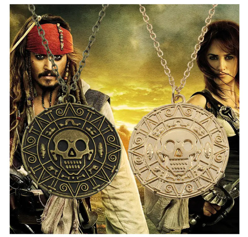 Pirates of the Caribbean Aztec Skull Coin Necklace